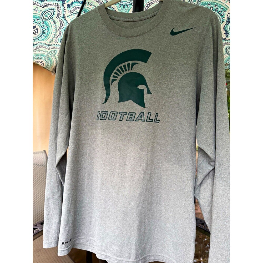 Nike Dri-FIT Michigan State Spartans Football Gray Long Sleeve Crew Tee L
